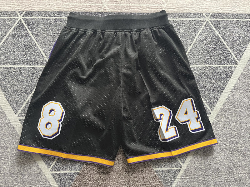 Black LA Lakers premium basketball shorts, full back view