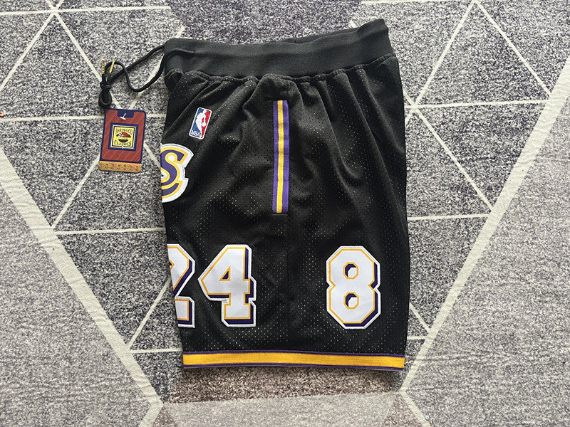 Black LA Lakers premium basketball shorts, side panel detail