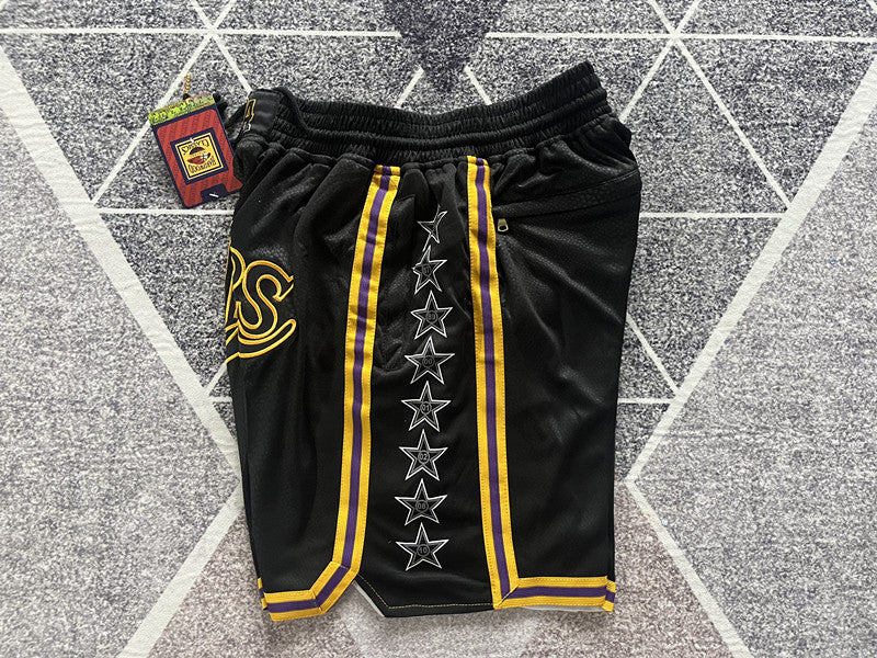 Black LA Lakers premium basketball shorts, side panel detail