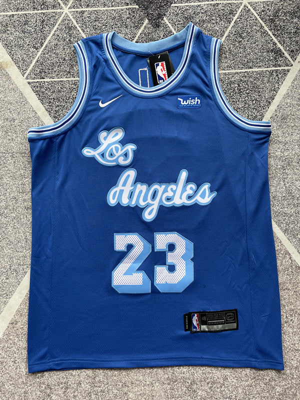 Blue LA Lakers basketball jersey, full front view