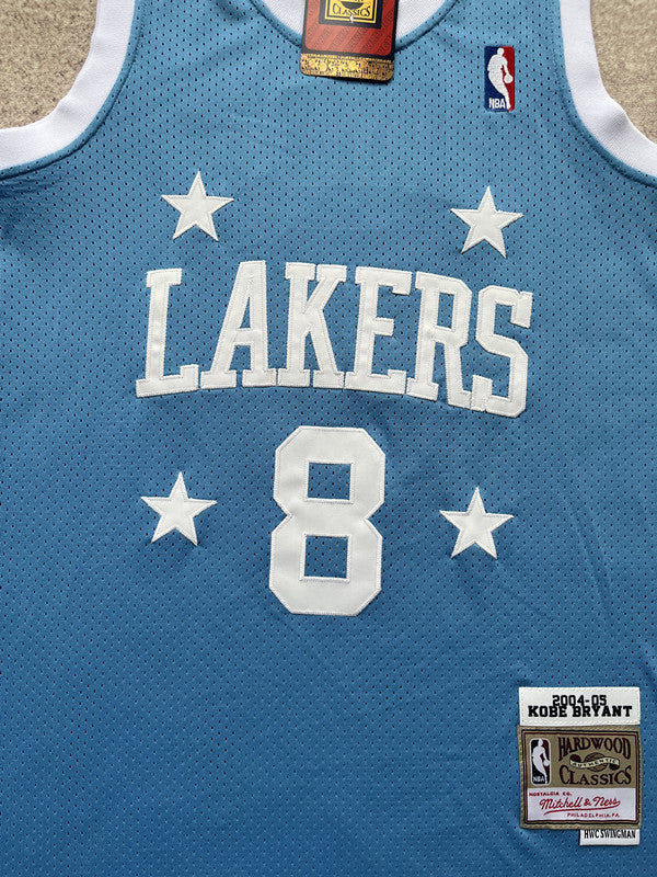 Blue LA Lakers basketball jersey, front graphic detail