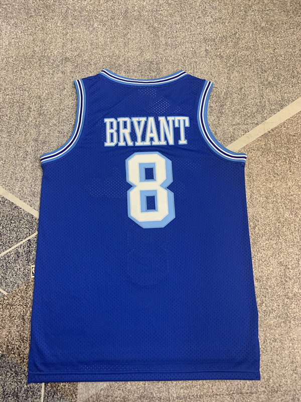 Blue LA Lakers basketball jersey, full back view