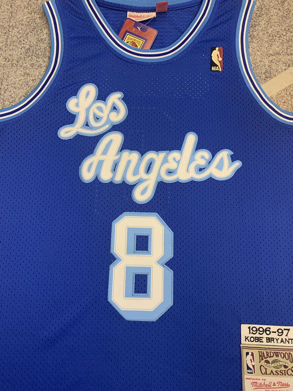 Blue LA Lakers basketball jersey, front graphic detail