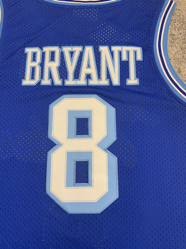 Blue LA Lakers basketball jersey, back lettering and number detail