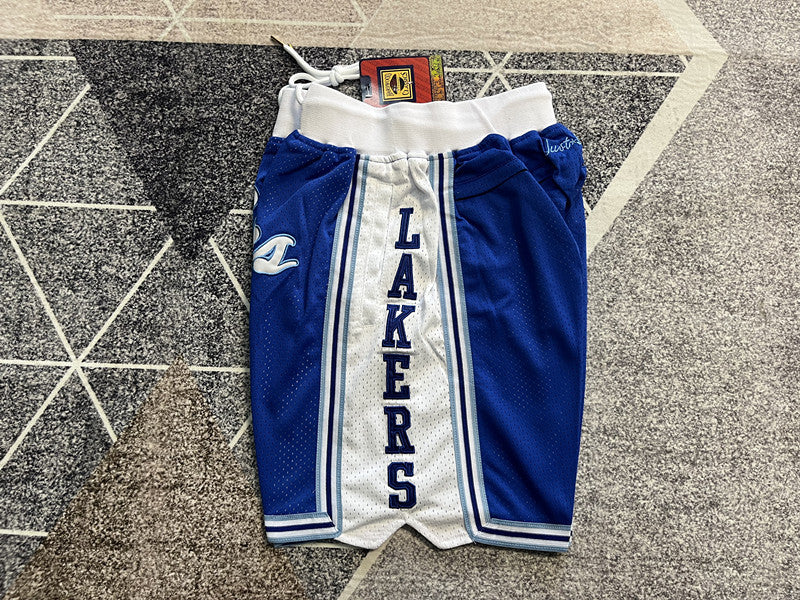 Blue LA Lakers premium basketball shorts, side panel detail