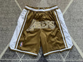 Brown LA Lakers premium basketball shorts, full front view
