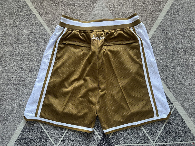 Brown LA Lakers premium basketball shorts, full back view