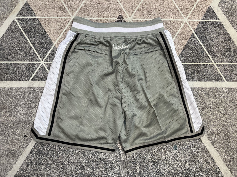 Gray LA Lakers premium basketball shorts, full back view