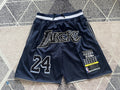 Navy LA Lakers premium basketball shorts, full front view