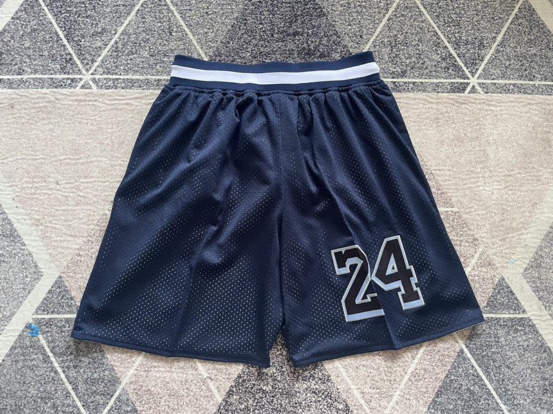 Navy LA Lakers premium basketball shorts, full back view