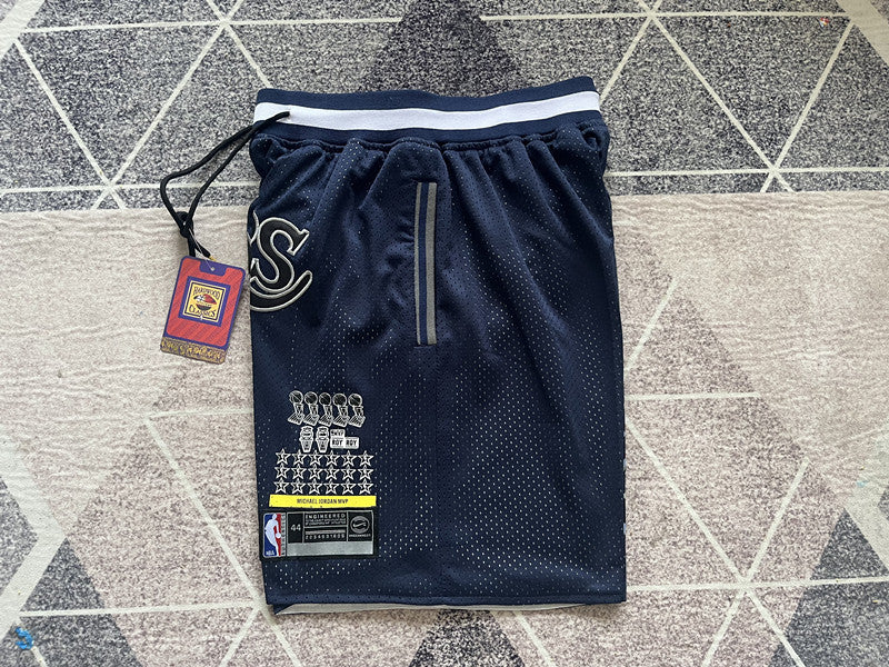 Navy LA Lakers premium basketball shorts, side panel detail