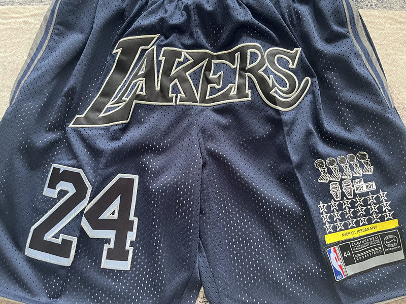 Navy LA Lakers premium basketball shorts, graphic detail