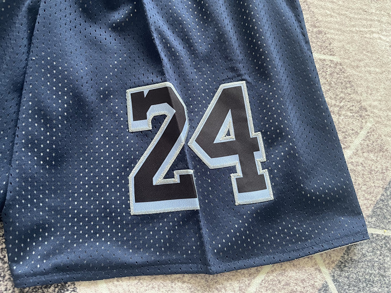 Navy LA Lakers premium basketball shorts, waistband and label detail