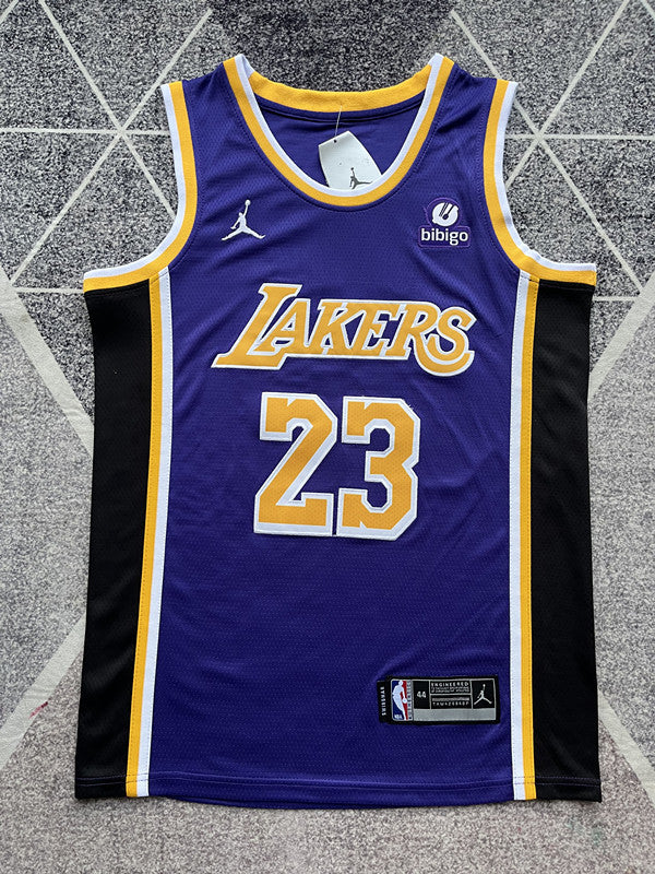 Purple LA Lakers basketball jersey, full front view