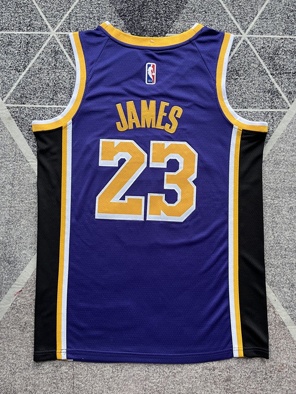 Purple LA Lakers basketball jersey, full back view