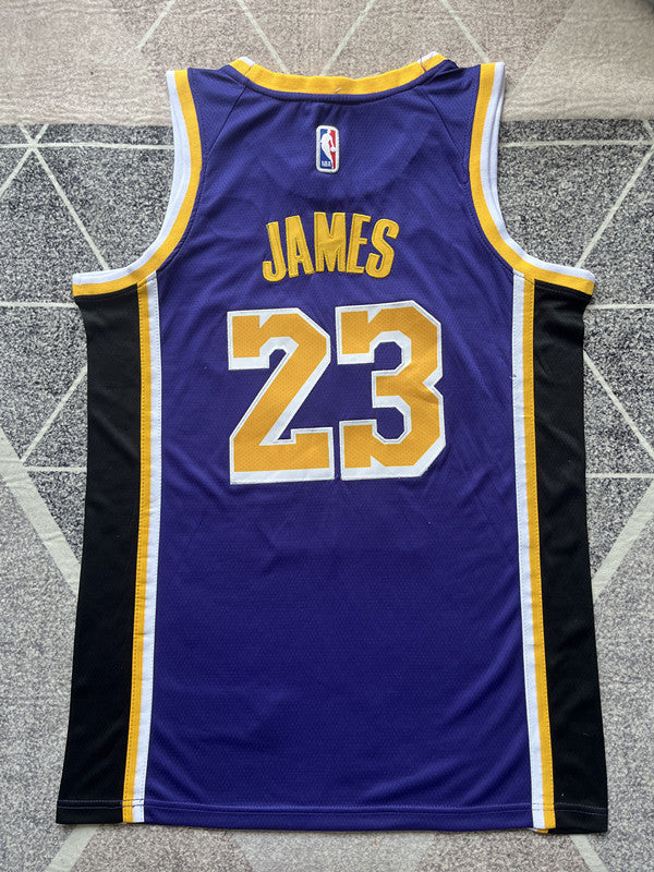 Purple LA Lakers basketball jersey, full back view