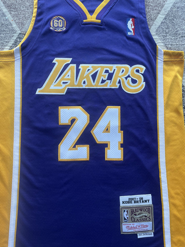 Purple LA Lakers basketball jersey, front graphic detail