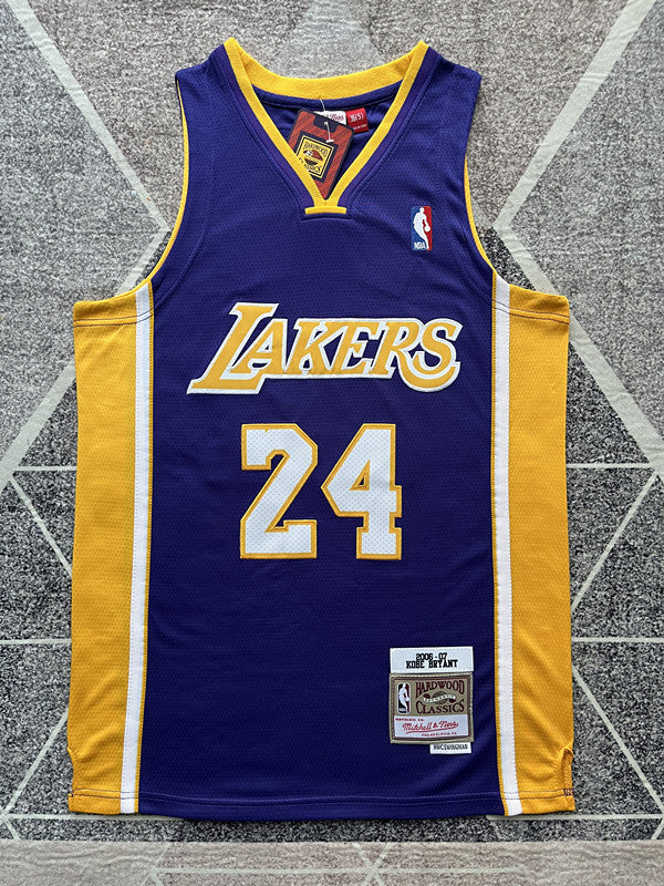 Purple LA Lakers basketball jersey, full front view