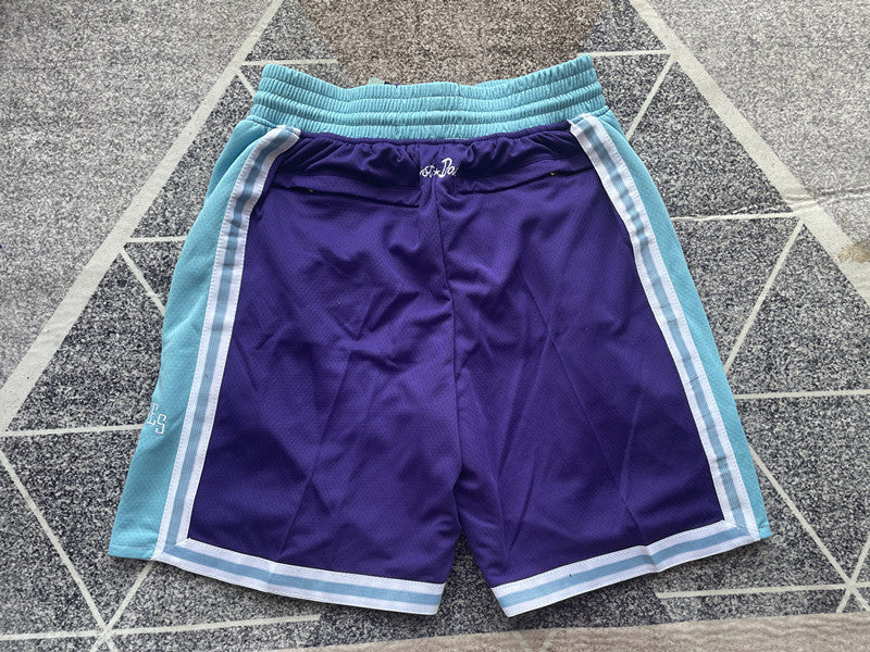 Purple LA Lakers premium basketball shorts, full back view