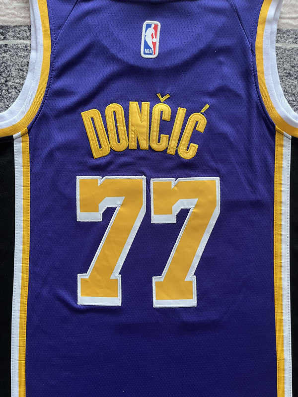 Purple LA Lakers basketball jersey, back lettering and number detail