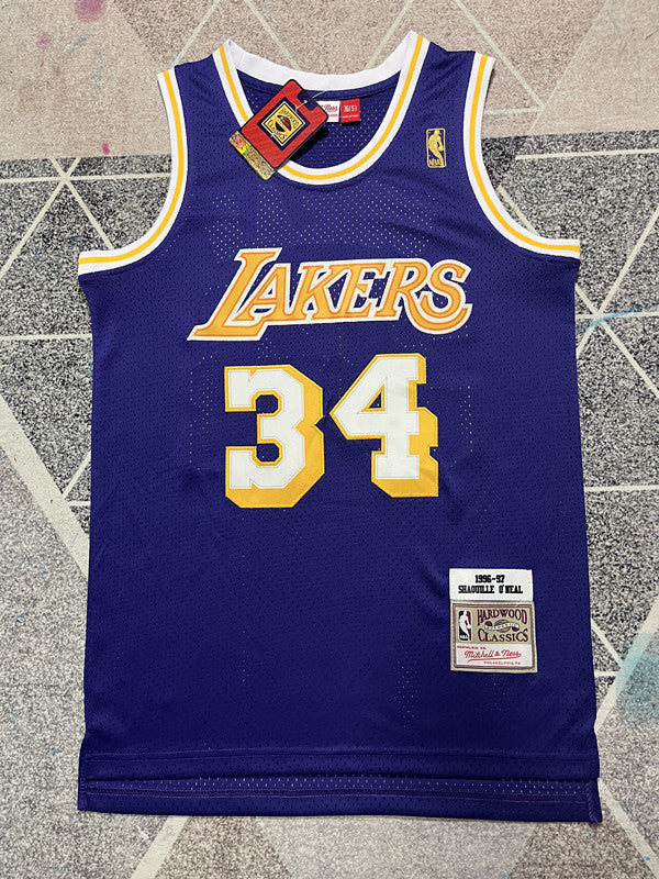 LA Lakers Purple Retro Basketball Jersey #34 front view [SPMERGE:P246:front]