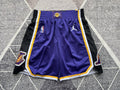 Purple LA Lakers basketball shorts, full front view