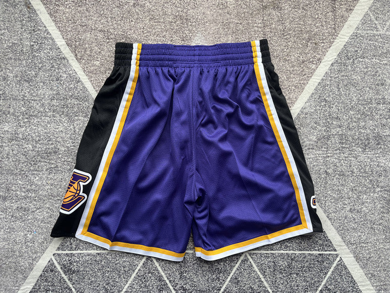 Purple LA Lakers basketball shorts, full back view