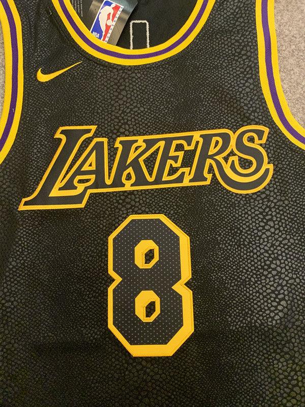Multi-color LA Lakers basketball jersey, front graphic detail
