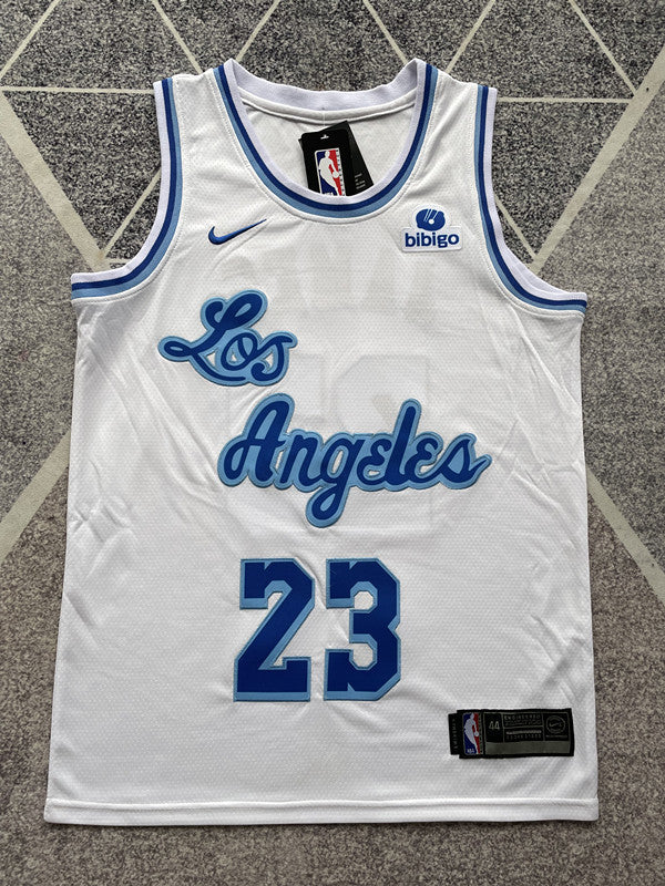 White LA Lakers basketball jersey, full front view