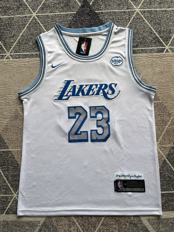 White LA Lakers basketball jersey, full front view