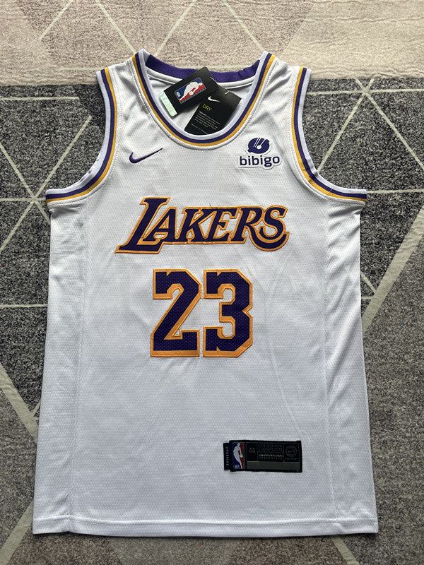 White LA Lakers basketball jersey, full front view