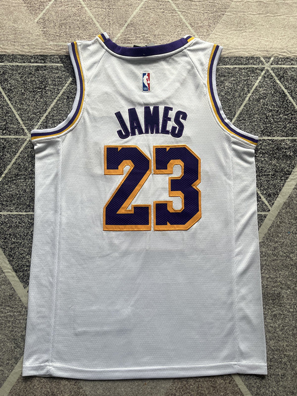 White LA Lakers basketball jersey, full back view