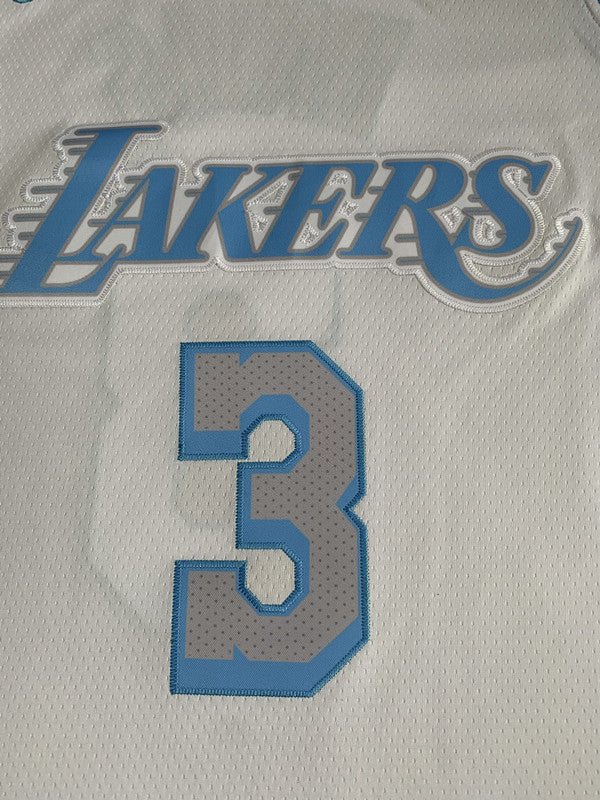 White LA Lakers basketball jersey, front graphic detail