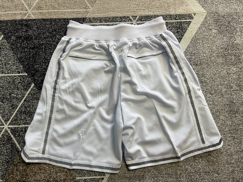 White LA Lakers premium basketball shorts, full back view