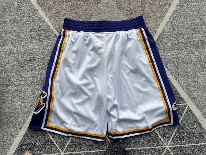 White LA Lakers basketball shorts, full back view