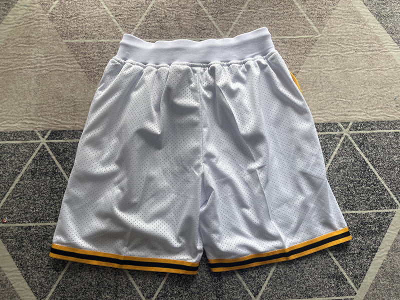 White LA Lakers premium basketball shorts, full back view