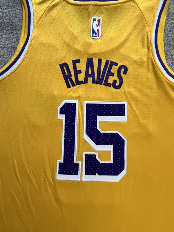 Yellow LA Lakers basketball jersey, back lettering and number detail