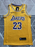 Yellow LA Lakers basketball jersey, full front view