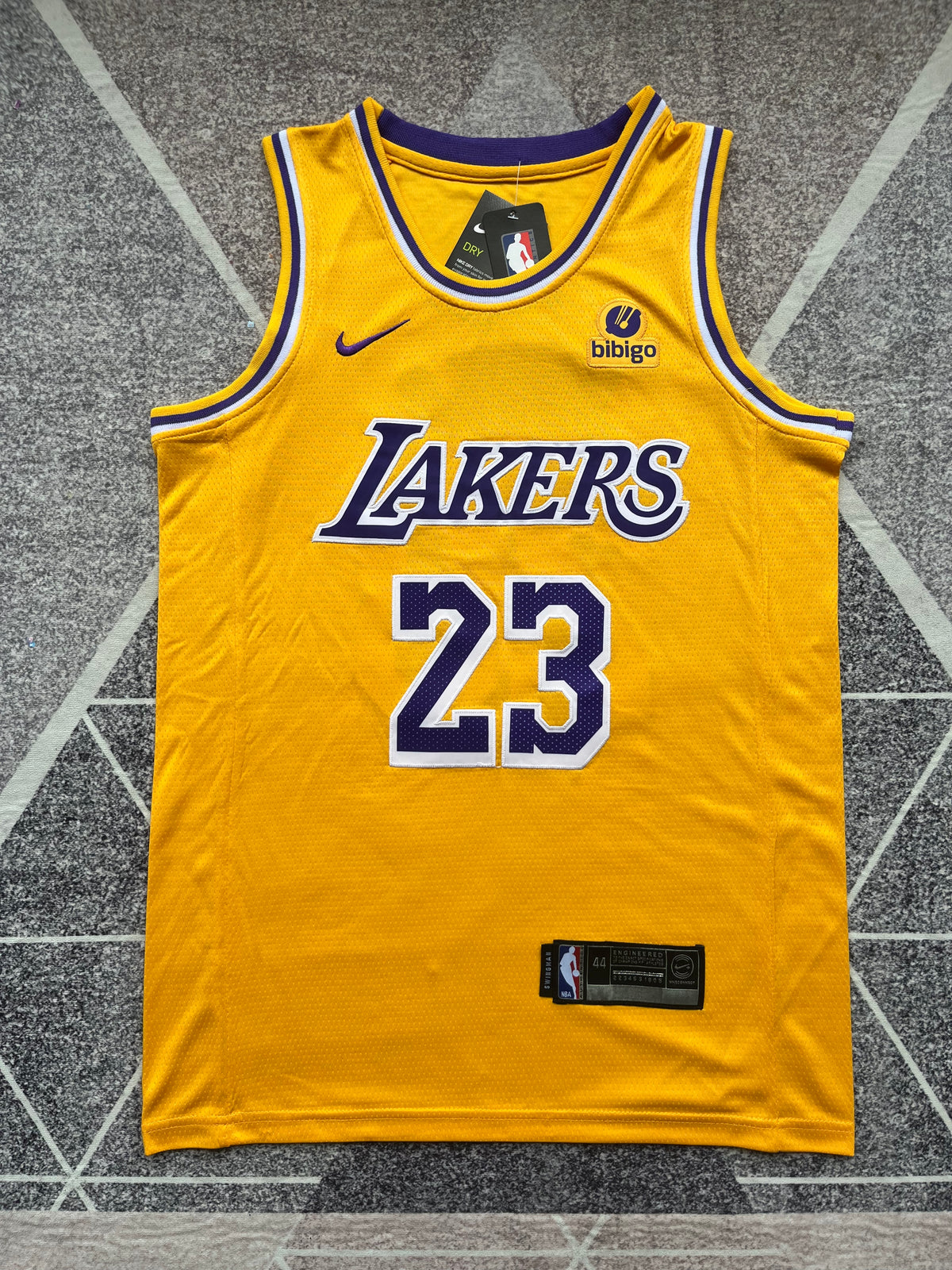 Yellow LA Lakers basketball jersey, full front view