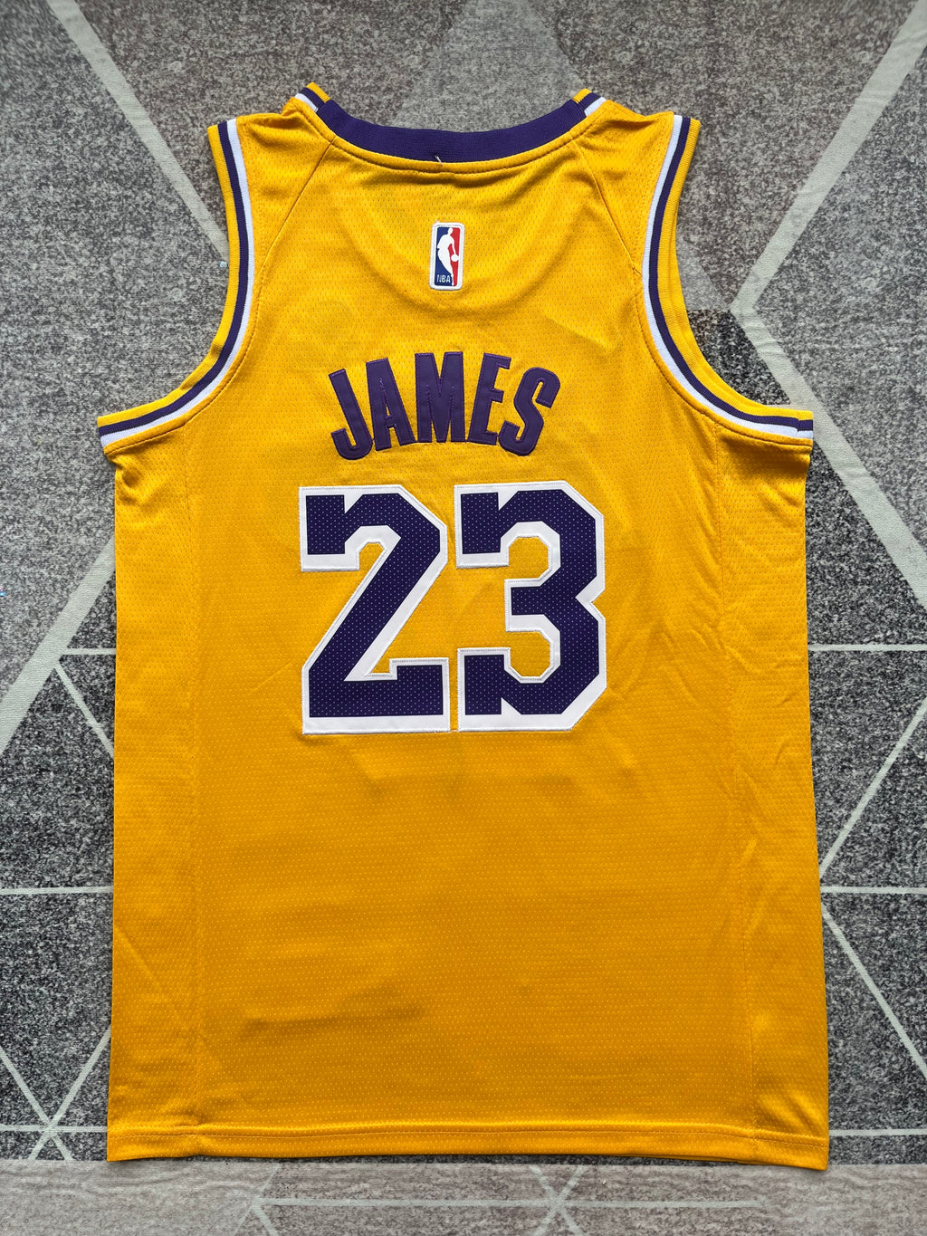 Yellow LA Lakers basketball jersey, full back view