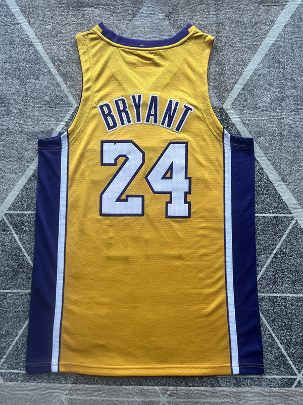 Yellow LA Lakers basketball jersey, full back view