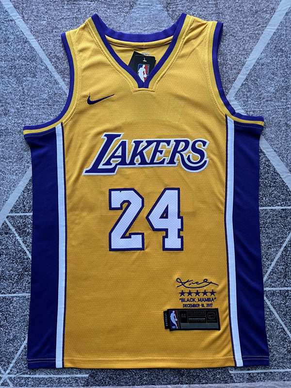 Yellow LA Lakers basketball jersey, full front view