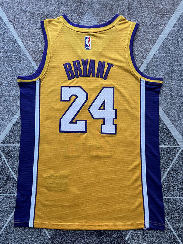 Yellow LA Lakers basketball jersey, full back view