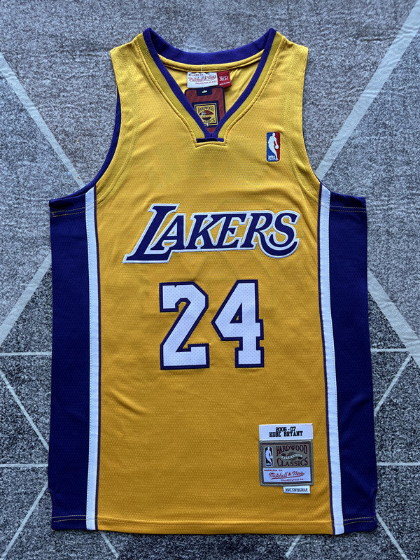 Yellow LA Lakers basketball jersey, full front view