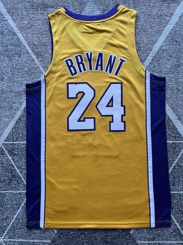 Yellow LA Lakers basketball jersey, full back view