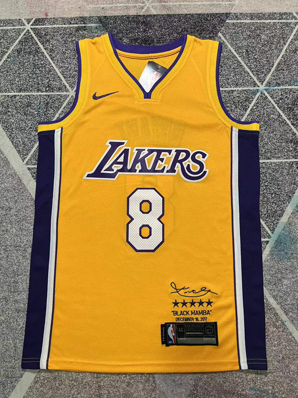 Yellow LA Lakers basketball jersey, full front view