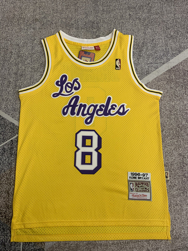 Yellow LA Lakers basketball jersey, full front view