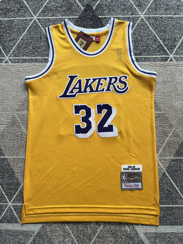 LA Lakers Yellow Retro Basketball Jersey #32 front view [SPMERGE:P245:front]