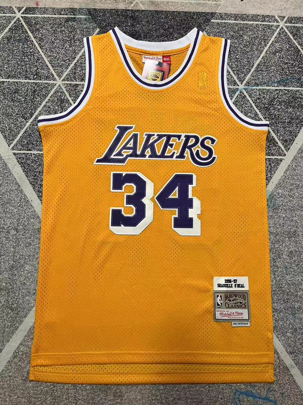 LA Lakers Yellow Retro Basketball Jersey #34 front view [SPMERGE:P262:front]
