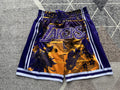 Yellow LA Lakers premium basketball shorts, full front view